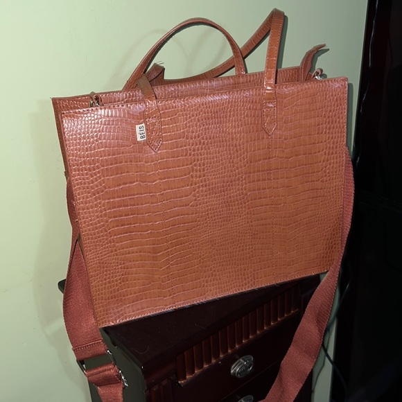 BEIS Handbags - BEIS Mini Work Tote - Cognac Croc